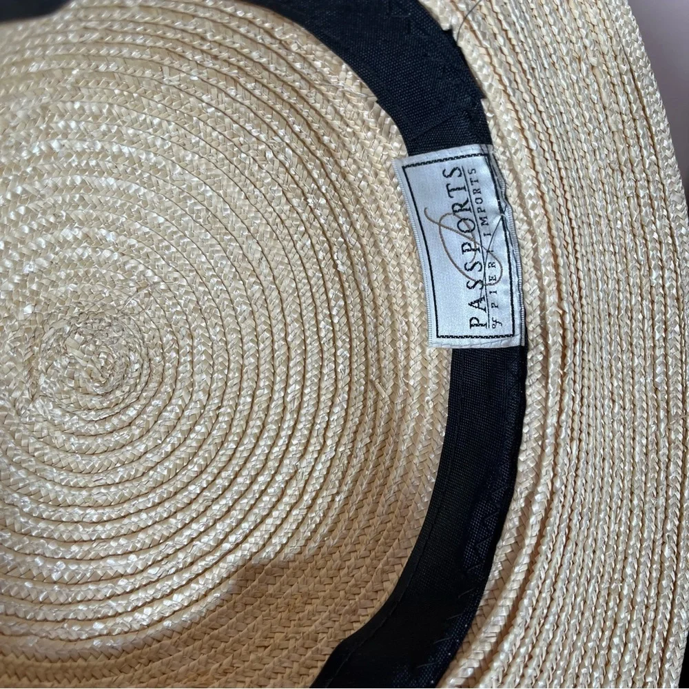Vintage 90 Y2K Natural Straw Flat Wide brim Sunhat Coastal Grandma - Picture 3 of 14